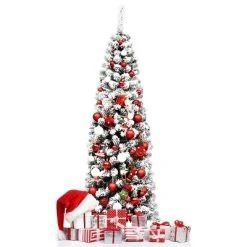 Tangkula Pencil Artificial Christmas Tree Snow Flocked Pencil Tree with Flexible Stand -Northlight Christmas Store GUEST e01fde18 f382 470b a969 1b4d9b80638d