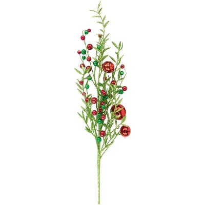 Northlight 32" Green and Red Jingle Bells and Berry Artificial Glitter Christmas Spray 3 Northlight 32" Green and Red Jingle Bells and Berry Artificial Glitter Christmas Spray