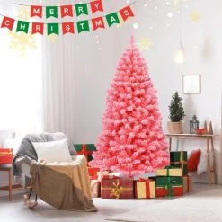 Costway 6.5ft Snow Flocked Hinged Artificial Christmas Tree w/ Metal Stand Pink 14 Costway 6.5ft Snow Flocked Hinged Artificial Christmas Tree w/ Metal Stand Pink -Northlight Christmas Store GUEST e0824b47 8280 42f9 a40c cb1e4f40acef
