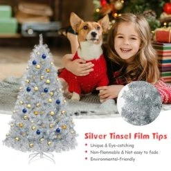 Costway 6Ft Hinged Unlit Artificial Silver Tinsel Christmas Tree Holiday w/Metal Stand 18 Costway 6Ft Hinged Unlit Artificial Silver Tinsel Christmas Tree Holiday w/Metal Stand -Northlight Christmas Store GUEST e121c742 bd68 4633 b2c2 96053463207b