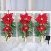 Collections Etc. Collections Etc Solar Powered Evergreen Poinsettia Swag Hangers - Set of 3 9 X 5 X 19