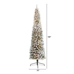 9ft Nearly Natural Pre-Lit Flocked Slim Artificial Christmas Tree Clear Lights