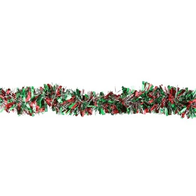 Northlight 12' x 4" Unlit Green/Red Wide Cut Metallic Silver Tinsel Christmas Garland 3 Northlight 12' x 4" Unlit Green/Red Wide Cut Metallic Silver Tinsel Christmas Garland