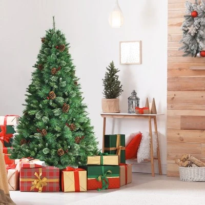 Costway 6ft 7ft8ft Unlit Hinged PVC Artificial Christmas Pine Tree with Red Berries 5 Costway 6ft 7ft8ft Unlit Hinged PVC Artificial Christmas Pine Tree with Red Berries - Image 3