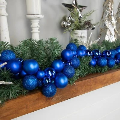 Northlight 6' Blue 3-Finish Shatterproof Ball Christmas Garland 4 Northlight 6' Blue 3-Finish Shatterproof Ball Christmas Garland - Image 2