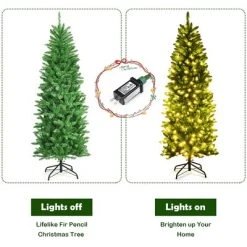 Costway 6Ft Pre-lit Artificial Pencil Christmas Tree Hinged Fir PVC Tree /250 LED Lights -Northlight Christmas Store GUEST e5528d61 1f46 404c 9752 fe207deb1454