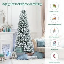Costway 6.5ft Snow-Flocked Hinged Artificial Christmas Pencil Tree w/ 829 Mixed Tips -Northlight Christmas Store GUEST e5b7ba3c bc51 4eab acdf 3e4280dc766e