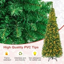 Tangkula 7.5ft Pencil Christmas Tree Pre-Lit Hinged Artificial Decoration w/ 350 Warm White Lights -Northlight Christmas Store GUEST e5b9476b 835e 4985 8010 fc7c57a2cab2
