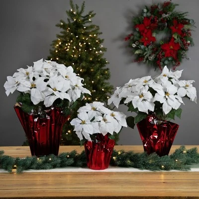 Northlight 26" White Artificial Christmas Poinsettia in Red Wrapped Base 4 Northlight 26" White Artificial Christmas Poinsettia in Red Wrapped Base - Image 2