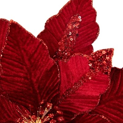 Northlight 20" Lighted Red Velvet Poinsettia Christmas Stem Spray 6 Northlight 20" Lighted Red Velvet Poinsettia Christmas Stem Spray - Image 4