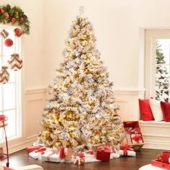LuxenHome 7ft Pre-Lit LED Artificial Flocked Full Spruce Christmas Tree -Northlight Christmas Store GUEST e863bedf 60c1 4ee1 a762 d0168eb9c9d1