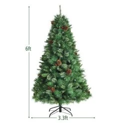 Costway 6ft 7ft8ft Unlit Hinged PVC Artificial Christmas Pine Tree with Red Berries