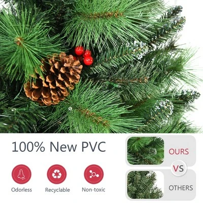 Costway 6ft7ft8ft Pre-lit Hinged Artificial Christmas Tree w/Pine Cones & Red Berries 9 Costway 6ft7ft8ft Pre-lit Hinged Artificial Christmas Tree w/Pine Cones & Red Berries - Image 7