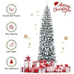 Costway 7.5Ft Unlit Hinged Snow Flocked Artificial Pencil Christmas Tree w/ 641 Tips -Northlight Christmas Store GUEST e8e8a5b3 2927 4335 9aff fd08e5912812