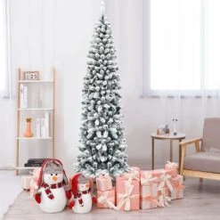 Costway 7.5Ft Unlit Hinged Snow Flocked Artificial Pencil Christmas Tree w/ 641 Tips -Northlight Christmas Store GUEST e9706296 1348 4333 b697 1b8729217260