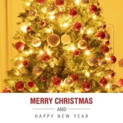 Tangkula Pre-Lit Christmas Spruce Tree Hinged Artificial Tree, Party Decoration w/ Tips, Lights, Pine Cones -Northlight Christmas Store GUEST eb4743d4 cb73 4e37 941a 0d727cc466b0