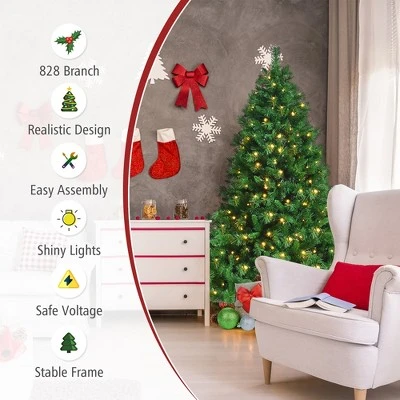 Costway 6ft Pre-Lit Artificial Hinged Christmas Tree w/8 Modes LED Lights and Foot Pedal 8 Costway 6ft Pre-Lit Artificial Hinged Christmas Tree w/8 Modes LED Lights and Foot Pedal - Image 6