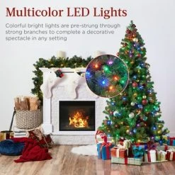 Best Choice Products Pre-Lit Spruce Hinged Artificial Christmas Tree w/ Multicolored Lights, Foldable Stand