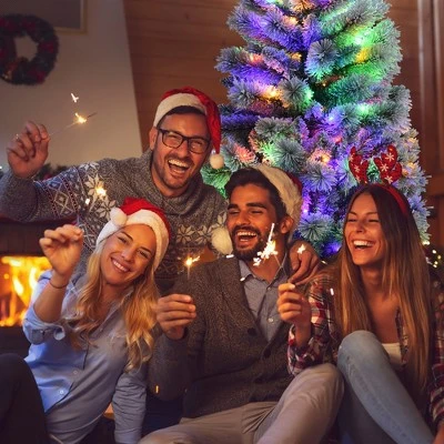 Costway 7.5FT Pre-Lit Hinged Christmas Tree Snow Flocked w/9 Modes Remote Control Lights 4 Costway 7.5FT Pre-Lit Hinged Christmas Tree Snow Flocked w/9 Modes Remote Control Lights - Image 2