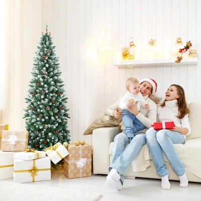 Tangkula 5ft Pre-lit Artificial Christmas Tree Slim Artificial Xmas Tree w/ 250 Replaceable LED Lights & 408 Branch Tips 9 Tangkula 5ft Pre-lit Artificial Christmas Tree Slim Artificial Xmas Tree w/ 250 Replaceable LED Lights & 408 Branch Tips - Image 7