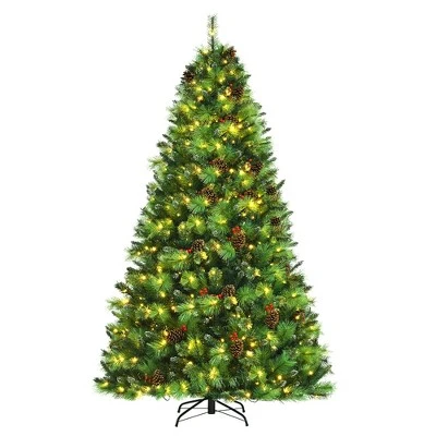 Costway 6ft7ft8ft Pre-lit Hinged Artificial Christmas Tree w/Pine Cones & Red Berries 12 Costway 6ft7ft8ft Pre-lit Hinged Artificial Christmas Tree w/Pine Cones & Red Berries - Image 10