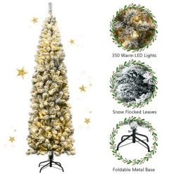 Costway 7.5Ft Pre-lit Snow Flocked Artificial Pencil Christmas Tree w/ 350 LED Lights -Northlight Christmas Store GUEST ee4b4636 db56 4d97 bc5a 3ca2095e3ee6