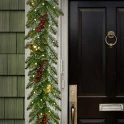 National Tree Company Pre-Lit Artificial Christmas Garland, Green, Dunhill Fir, With Pine Cones, Frosted Branches, Berry Clusters, Plug In,9 Feet