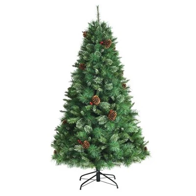 Costway 6ft 7ft8ft Unlit Hinged PVC Artificial Christmas Pine Tree with Red Berries 12 Costway 6ft 7ft8ft Unlit Hinged PVC Artificial Christmas Pine Tree with Red Berries - Image 10