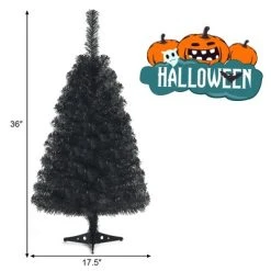 Costway 3ft Unlit Artificial Christmas Halloween Mini Tree Black w/Plastic Stand