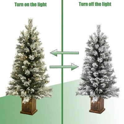 LuxenHome 4Ft Pre-Lit LED Battery-Operated with Timer Artificial Flocked Fir Christmas Tree with Square Planter 6 LuxenHome 4Ft Pre-Lit LED Battery-Operated with Timer Artificial Flocked Fir Christmas Tree with Square Planter - Image 4