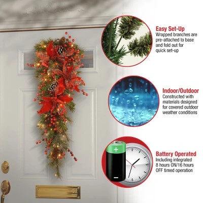 National Tree Company Pre-Lit Artificial Christmas Teardrop, Green, Evergreen, White Lights,Red Ball Ornaments, Pine Cones, Ribbon,36 Inches 6 National Tree Company Pre-Lit Artificial Christmas Teardrop, Green, Evergreen, White Lights,Red Ball Ornaments, Pine Cones, Ribbon,36 Inches - Image 4