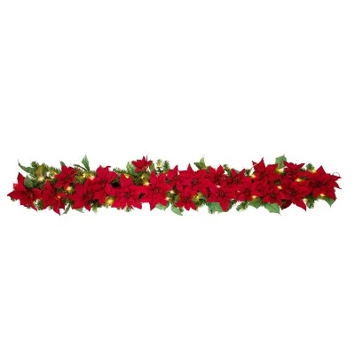 Haute Decor 6ft Pre-Lit LED Poinsettia Artificial Garland - Haute Décor 4 Haute Decor 6ft Pre-Lit LED Poinsettia Artificial Garland - Haute Décor - Image 2