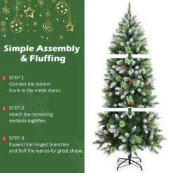 Costway 5ft6ft7.5ft Unlit Snowy Hinged Artificial Christmas Pencil Tree w/ Red Berries -Northlight Christmas Store GUEST f217853d c759 41f6 b211 36cd0a82538e