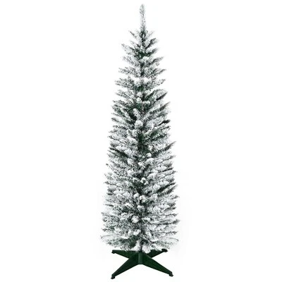 HOMCOM 59" Snow Flocked Artificial Pencil Christmas Tree, Slim Xmas Tree with Realistic Branches and Plastic Base Stand for Indoor Decoration 5 HOMCOM 59" Snow Flocked Artificial Pencil Christmas Tree, Slim Xmas Tree with Realistic Branches and Plastic Base Stand for Indoor Decoration - Image 3