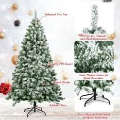 Costway 6FT Snow Flocked Artificial Christmas Tree Hinged w/928 Tips and Foldable Base -Northlight Christmas Store GUEST f45210f5 f5f4 4e1e 9a70 a247b31491ac