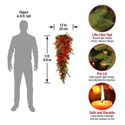 National Tree Company Pre-Lit Artificial Christmas Teardrop, Green, Evergreen, White Lights,Red Ball Ornaments, Pine Cones, Ribbon,36 Inches 5 National Tree Company Pre-Lit Artificial Christmas Teardrop, Green, Evergreen, White Lights,Red Ball Ornaments, Pine Cones, Ribbon,36 Inches - Image 3