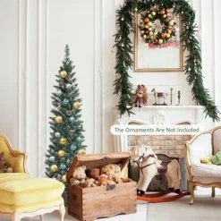 Tangkula 5/6/7FT Slim Pencil Tree Snowy Artificial Christmas Tree with 214/267/351 PVC Branch Tips & 25/31/41 Pine Cones Full Holiday Decoration Tree for Xmas -Northlight Christmas Store GUEST f7288bb3 6b38 4127 99ce 360d8f97c101