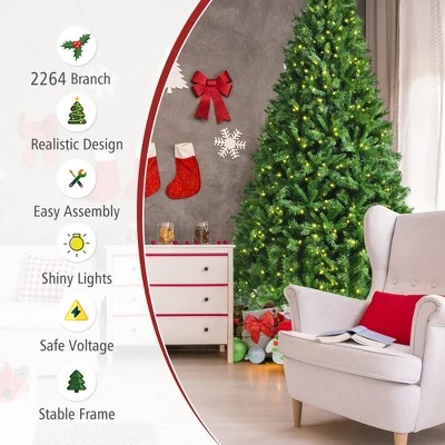 Costway 9ft Pre-Lit Artificial Hinged Christmas Tree w/8 Modes LED Lights and Foot Pedal 8 Costway 9ft Pre-Lit Artificial Hinged Christmas Tree w/8 Modes LED Lights and Foot Pedal - Image 6