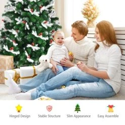 Tangkula Premium Unlit Christmas Tree, Snow Flocked Hinged Artificial Christmas Tree Pine Full Tree with Solid Metal Stand -Northlight Christmas Store GUEST f7943778 6b00 426d 9b1a fa6f03331e52