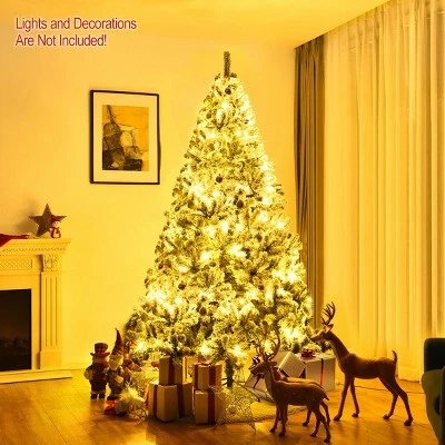 Costway 7.5ft Snow Flocked Hinged Christmas Tree Unlit Metal Stand 4 Costway 7.5ft Snow Flocked Hinged Christmas Tree Unlit Metal Stand - Image 2