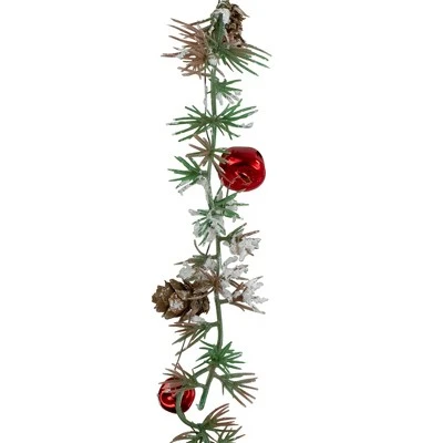 Melrose 40" Green Frosted Pine Cones and Bells Artificial Christmas Spray 3 Melrose 40" Green Frosted Pine Cones and Bells Artificial Christmas Spray