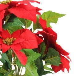 Northlight 15.5" Red and Green Artificial Poinsettia Christmas Flower Arrangement in Silver Pot