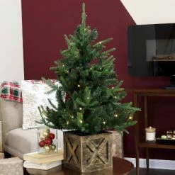 Sunnydaze Decor Sunnydaze Pre-Lit Farmhouse Artificial Fir Christmas Tree with Base - 50 Battery-Operated LED Lights - 3-Foot