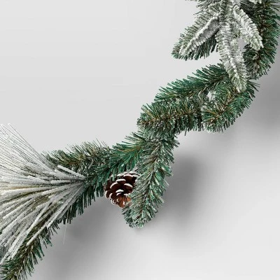 6' Flocked Mixed Greenery with Pinecones Artificial Christmas Garland Green - Wondershop™ 4 6' Flocked Mixed Greenery with Pinecones Artificial Christmas Garland Green - Wondershop™ - Image 2