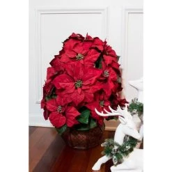 Poinsettia with Decorative Planter Silk Arrangement - Nearly Natural