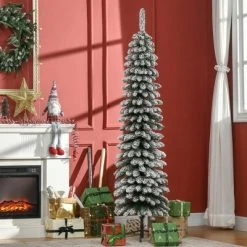 HOMCOM 6' Tall Unlit Snow Flocked Artificial Christmas Tree, Slim Pencil Xmas Tree with Realistic Branches and 395 Tips, Green 8 HOMCOM 6' Tall Unlit Snow Flocked Artificial Christmas Tree, Slim Pencil Xmas Tree with Realistic Branches and 395 Tips, Green -Northlight Christmas Store GUEST fa5149b0 43e5 4005 af80 c9f76d194e79