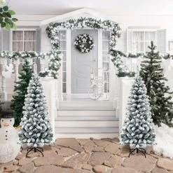 Costway 4.5Ft Unlit Hinged Snow Flocked Artificial Pencil Christmas Tree w/ 242 Branch -Northlight Christmas Store GUEST fbd3ff15 d422 46e4 954e d771a060c1a0