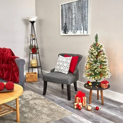 Nearly Natural 36" Pre-Lit LED Flocked Swiss Pine Artificial Christmas Tree with Berries Clear Lights 6 Nearly Natural 36" Pre-Lit LED Flocked Swiss Pine Artificial Christmas Tree with Berries Clear Lights - Image 4