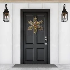 National Tree Company Pre-Lit Artificial Christmas Hanging Snowflake, Green, Glittery Bristle Pine, with Pine Cones, Frosted Branches,18 Inches