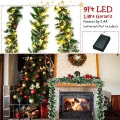 Costway 9ft Pre-lit Christmas Garland w/ Snow Flocked Tips Red Berries 50 Lights & Timer -Northlight Christmas Store GUEST fefdf8e9 d844 4756 a901 d76dc28b955b